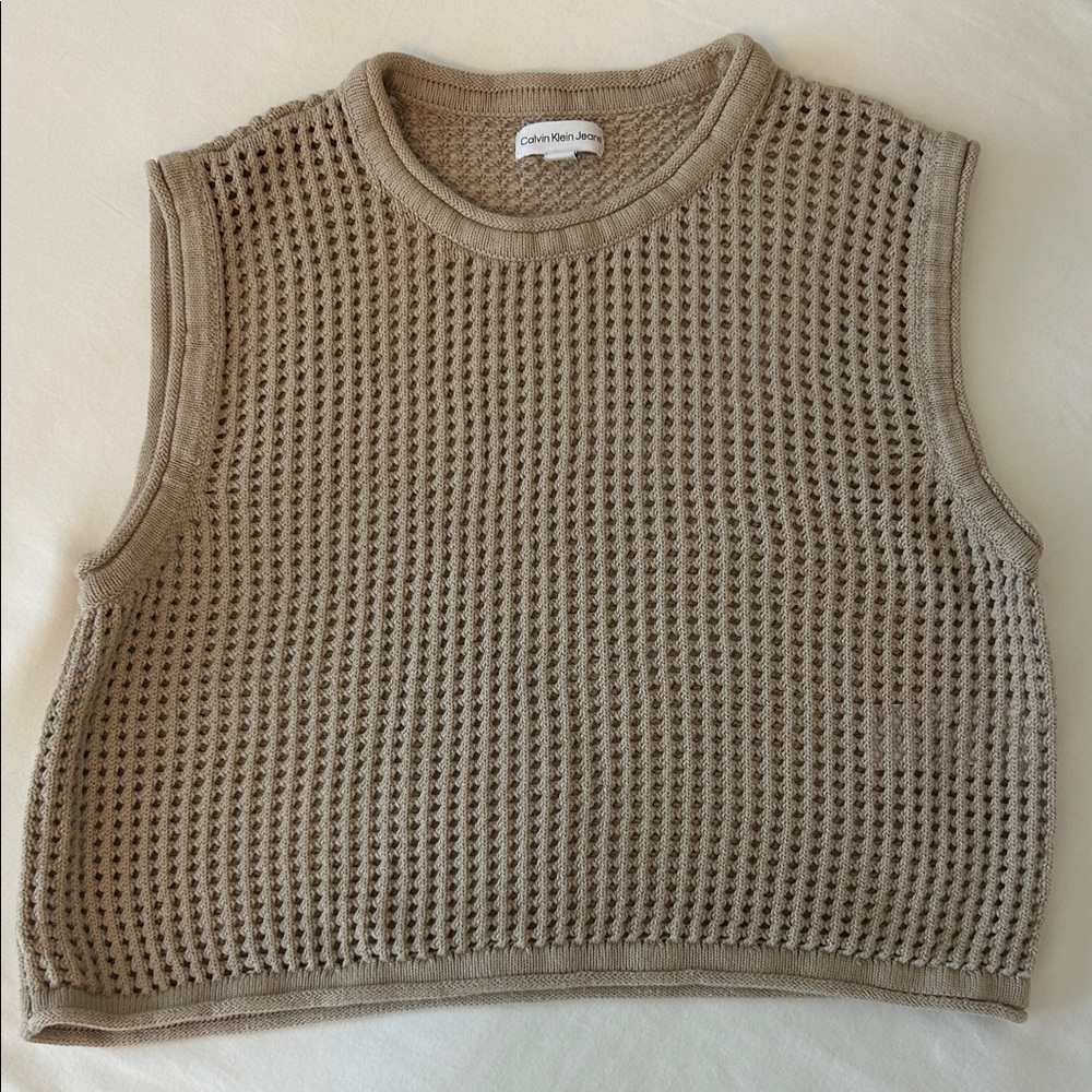 Calvin Klein Taupe crochet Sleeveless Top S